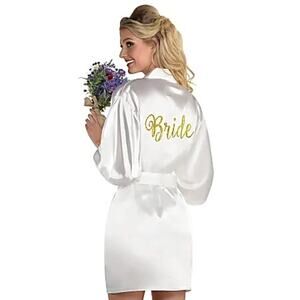 Amscan Bride's Robe, One Size, White new in package gift getting ready wedding
